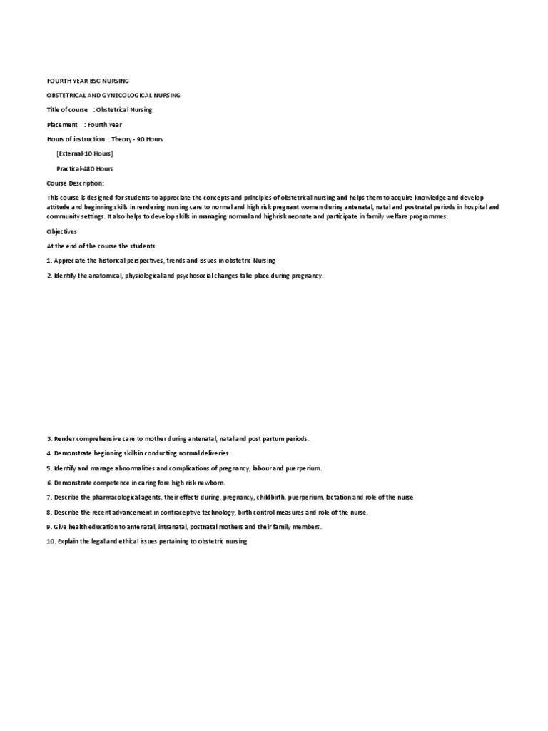 BSc Nursing 4th Year: OBG Course Syllabus | PDF | Obstetrics | Childbirth