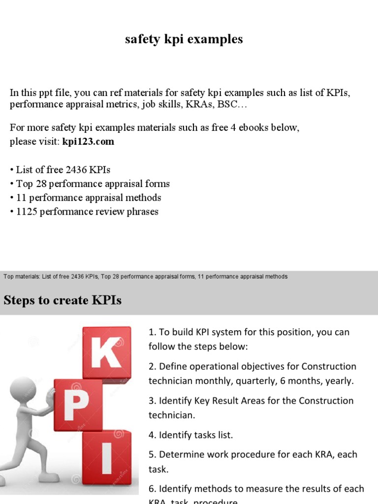 Essential Safety KPI Examples Guide | PDF | Performance Appraisal ...