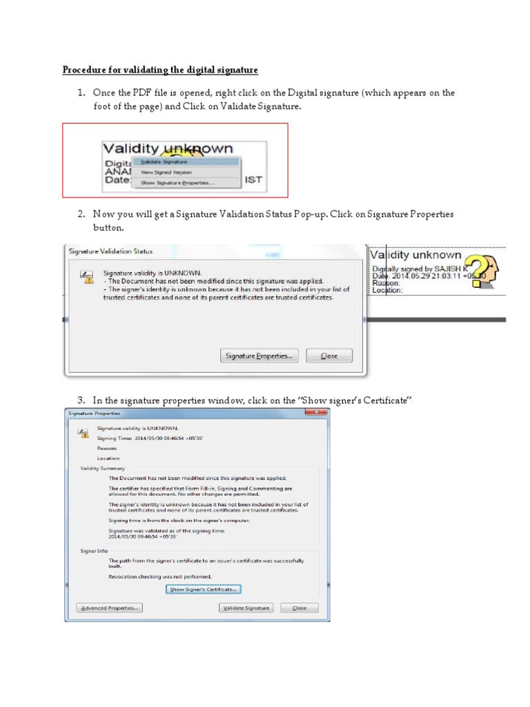 Digital signature validation procedure pdf