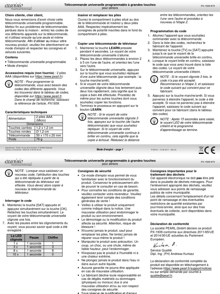 Telecommande Universelle Grundig 7 En 1 Notice En Francais Telecommande Universal | PDF | Télécommande | Accessibilité