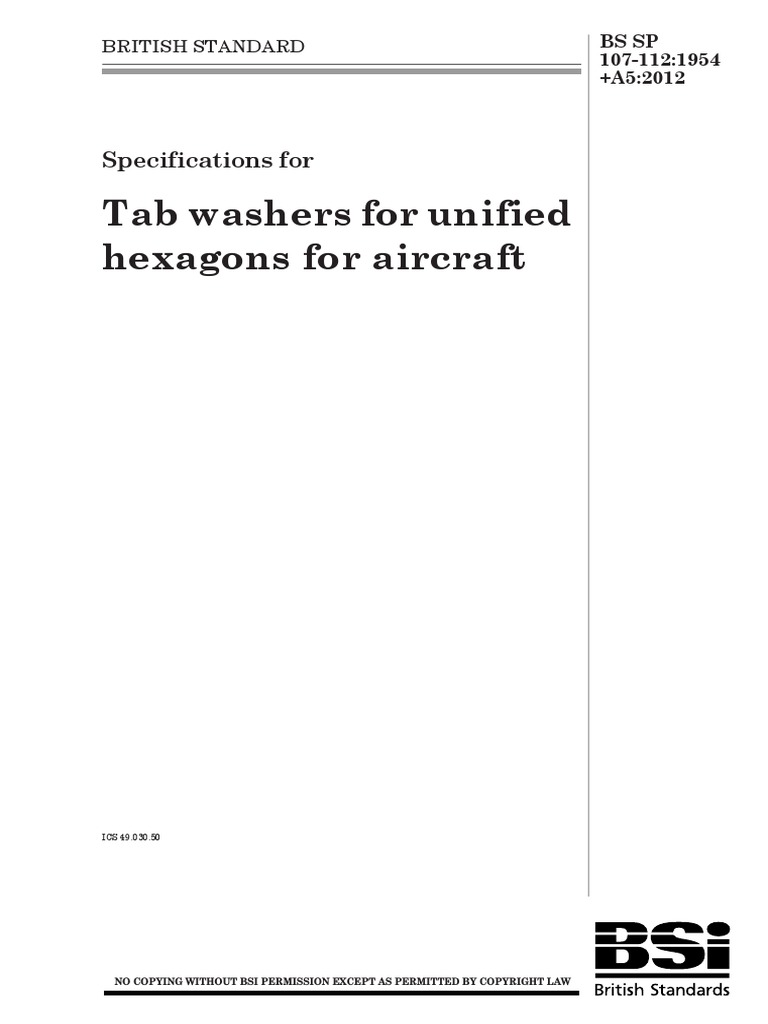 Tab Washers For Unified Hexagons For Aircraft PDF Intellectual
