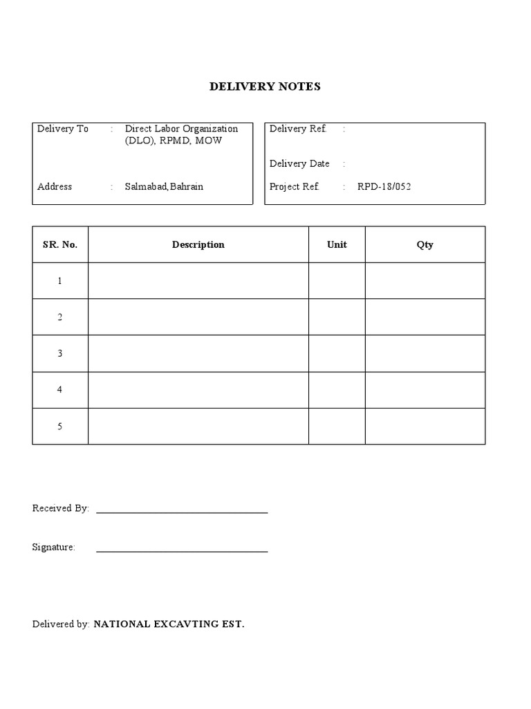 Delivery Notes for DLO Bahrain | PDF | Finance & Money Management