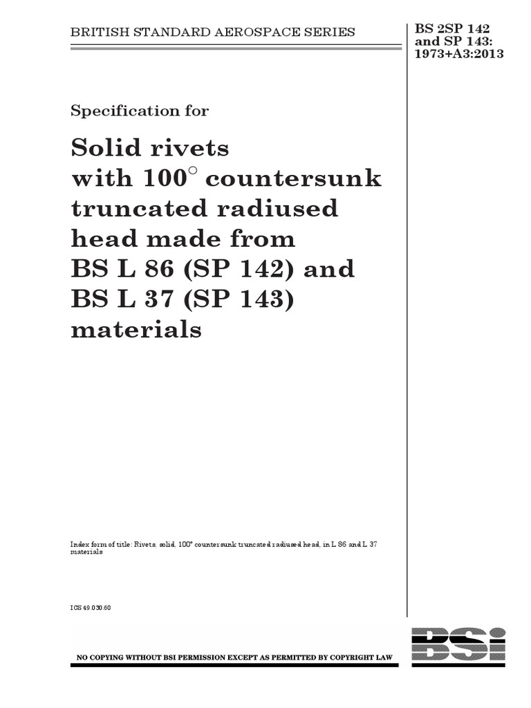 Solid Rivets With 100° Countersunk Truncated Radiused Head Made From BS ...