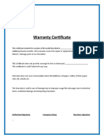 Warranty Certificate