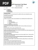 MYP Assessment Task Sheet: Year 2019-2020