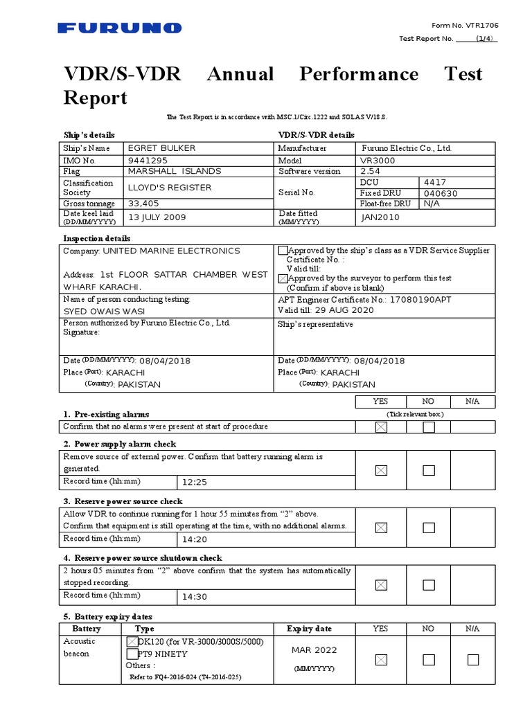 VDR Annual Performance Test Report | PDF | Ships