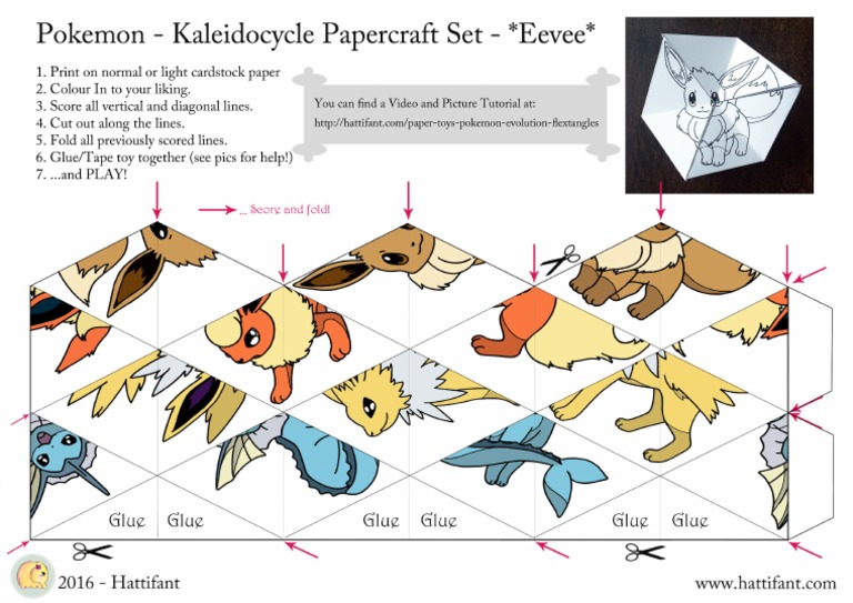 Kaleidocycle Pokemon Eevee Col A4 | PDF for Free Printable Pokemon Kaleidocycle Papercraft Set Charmander