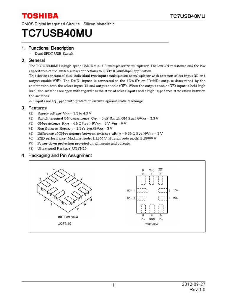 TC7USB40MU Dual SPDT USB Switch | PDF | Reliability Engineering | Cmos