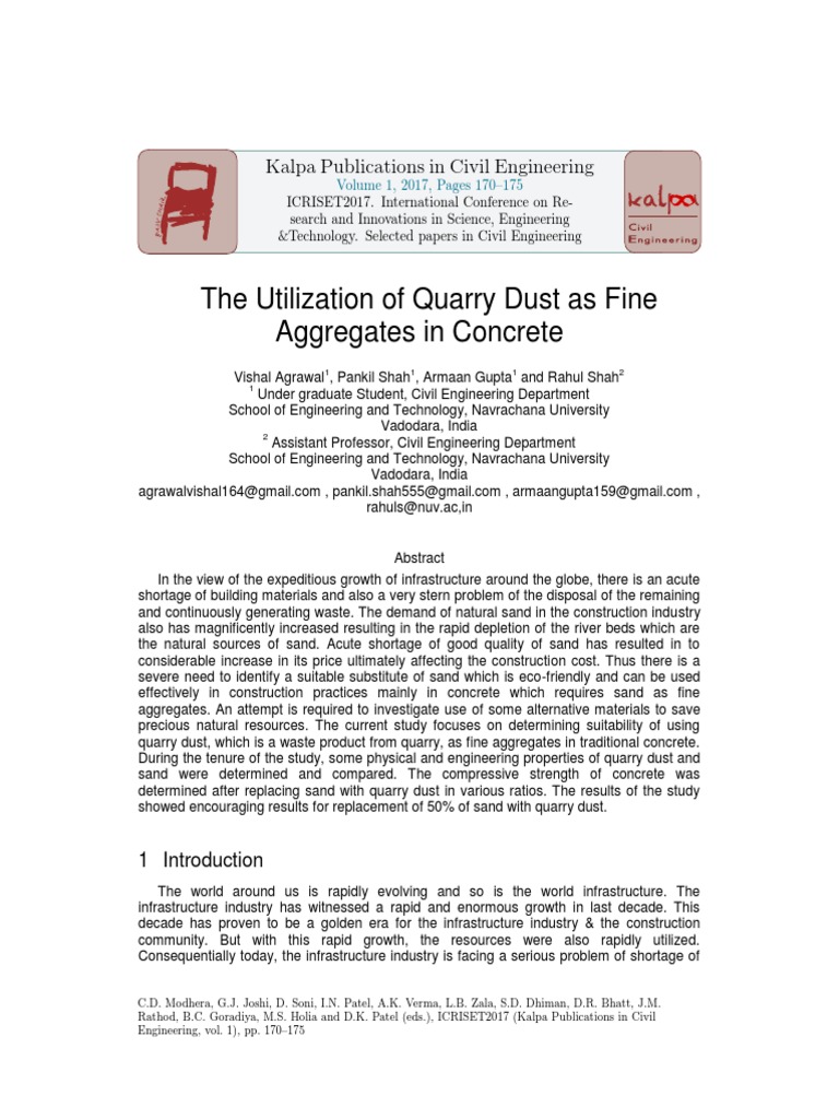 The Utilization of Quarry Dust As Fine Aggregates in Concrete | PDF ...