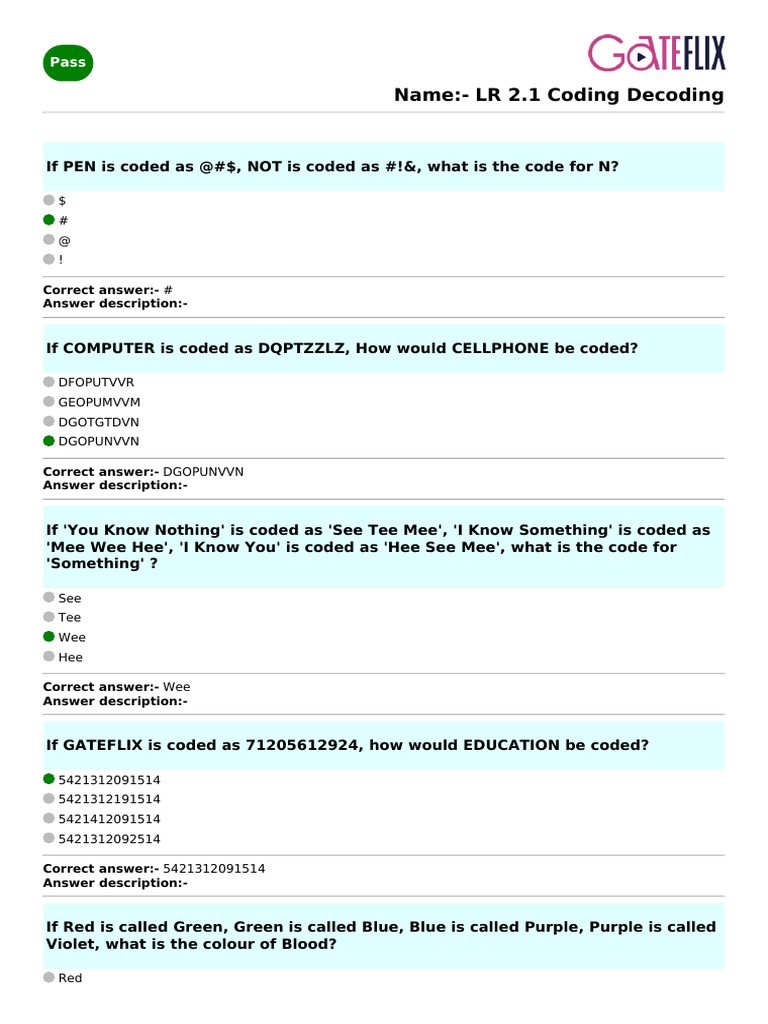 Coding and Decoding Challenges | PDF