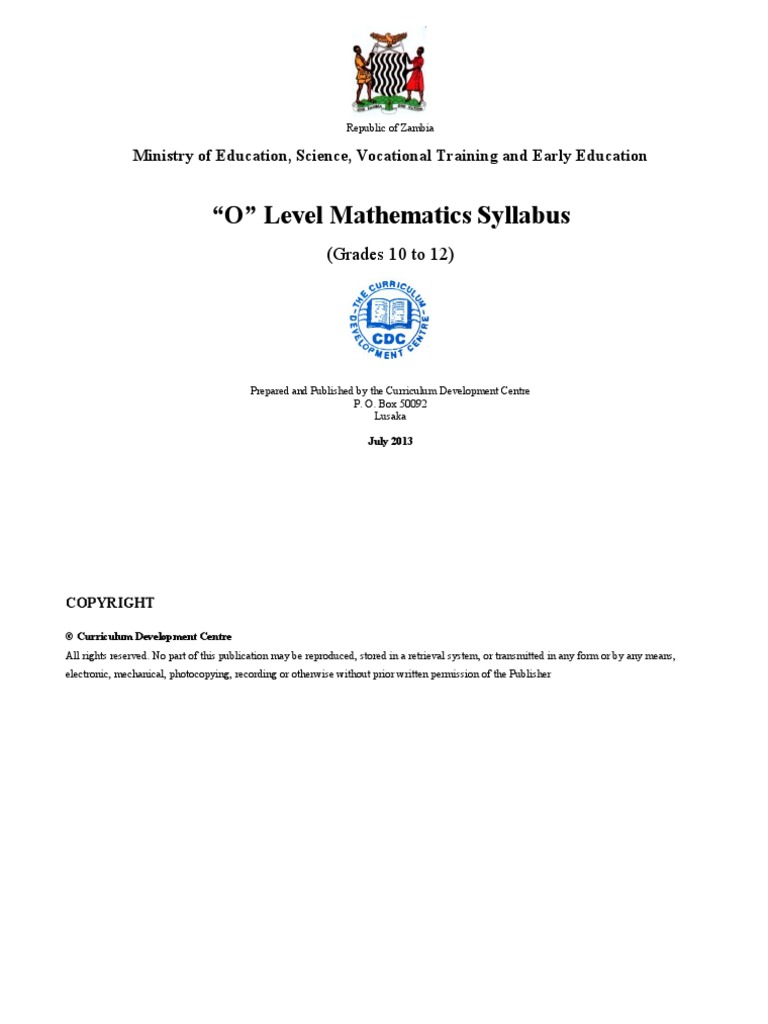 "O" Level Mathematics Syllabus: Ministry of Education, Science ...