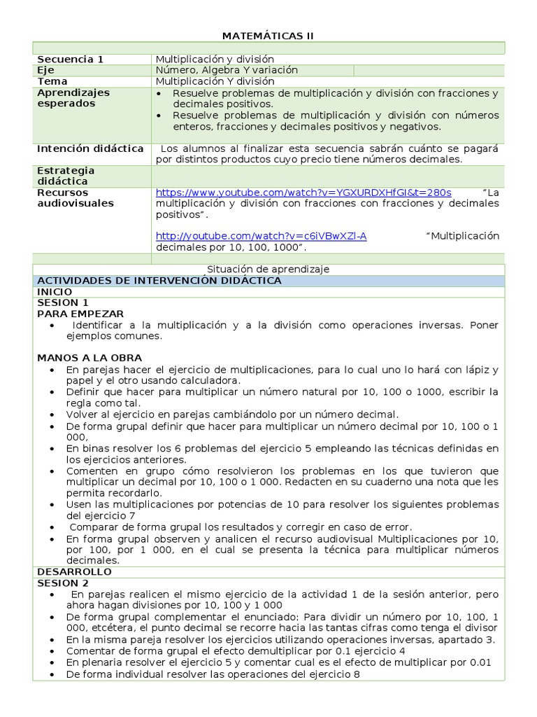 Multiplicación y División en Matemáticas II | PDF | Multiplicación ...