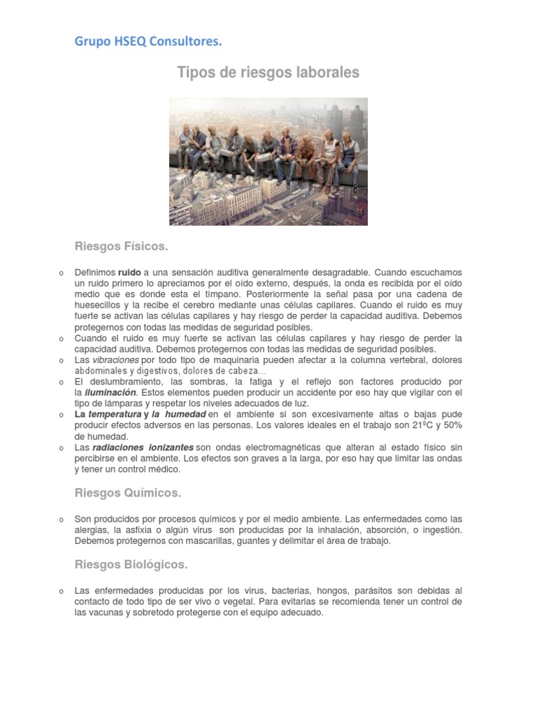 Tipos de Riesgos Laborales y Prevención | PDF | Factores humanos y ...