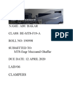 Name: Abu Bakar Class: Be-Mts-F19-A ROLL NO: 190998 Submitted To: MTS-Engr Muzzamil Ghaffar Due Date: 12 April 2020