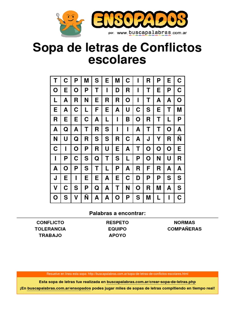 Sopa de Letras de Conflictos Escolares | PDF