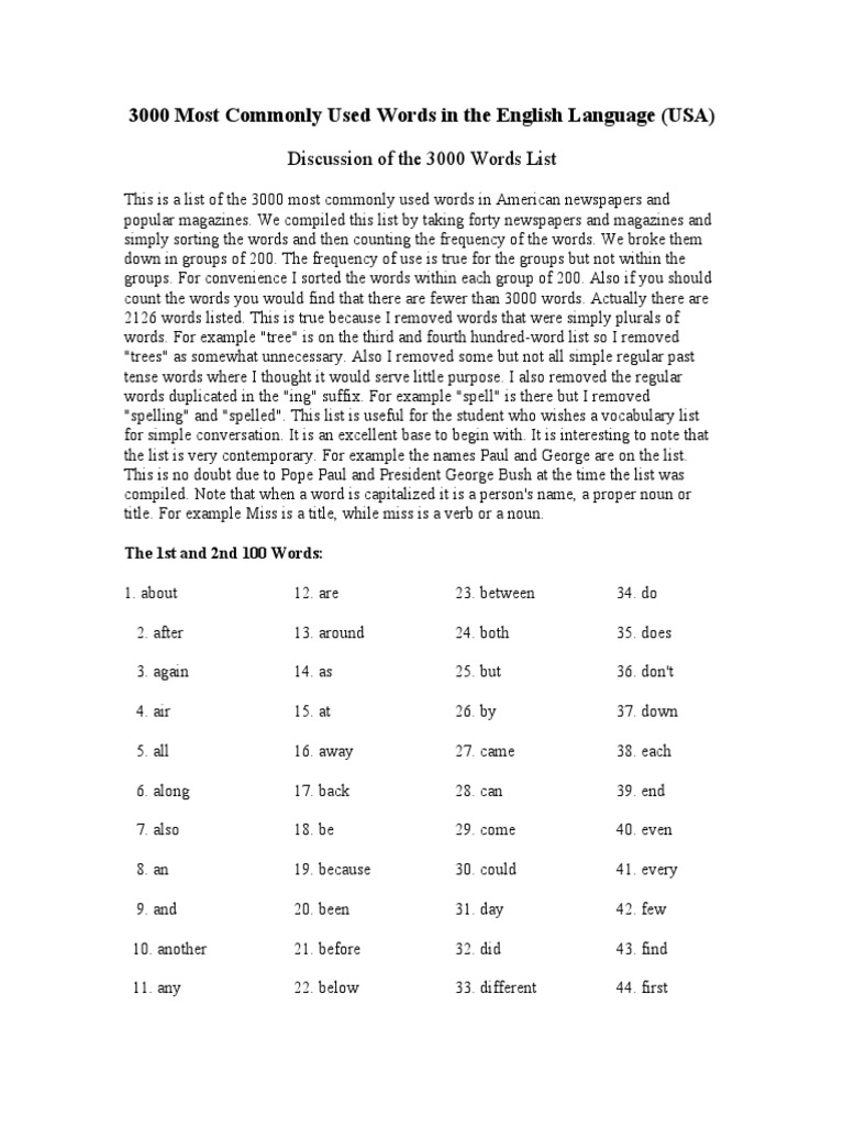 3000 Most Common Yused Words in The English Language | PDF | Word | Plural