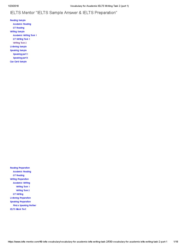 Vocabulary For Academic IELTS Writing Task 2 (Part 1) PDF | PDF ...