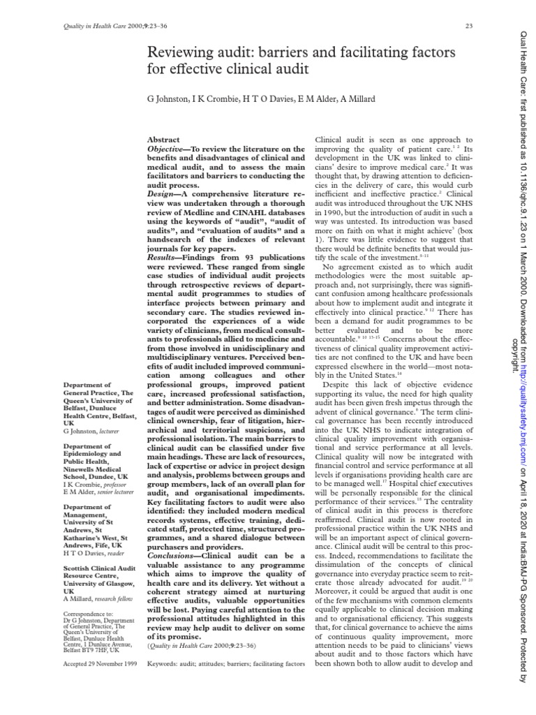 Reviewing Audit: Barriers and Facilitating Factors For e Vective ...