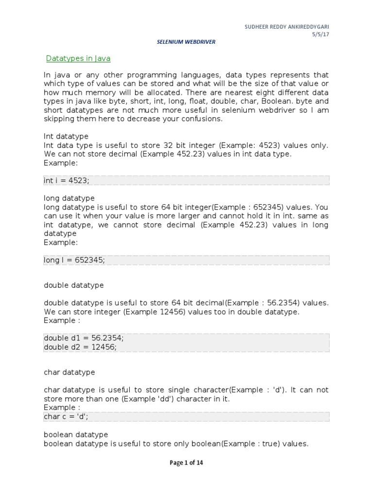 Day6 Selenium Web Driver | PDF | Data Type | Class (Computer Programming)