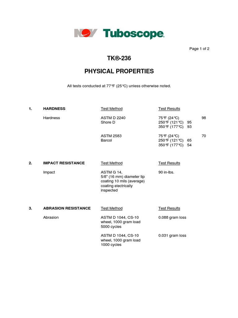 TK®-236 Physical Properties: 1. Hardness | PDF | Wear | Building Technology
