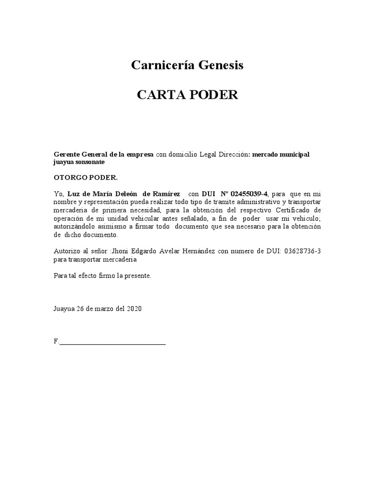 Carta Poder para Transporte de Mercancía | PDF | Derecho