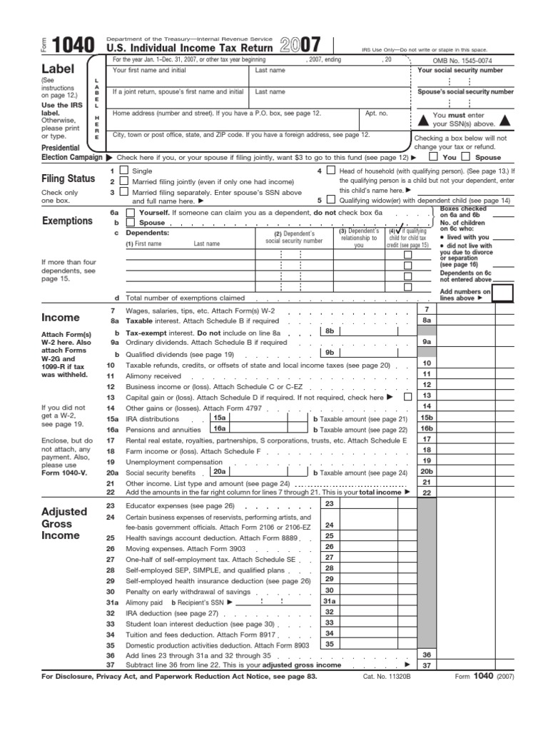Printable 10 40 Ez Tax Form PDF