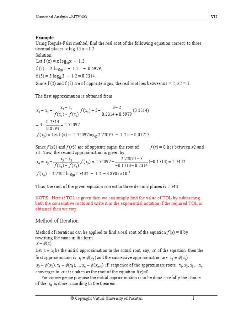 Numerical Analysis - MTH603 Handouts Lecture 5 | PDF | Numerical ...