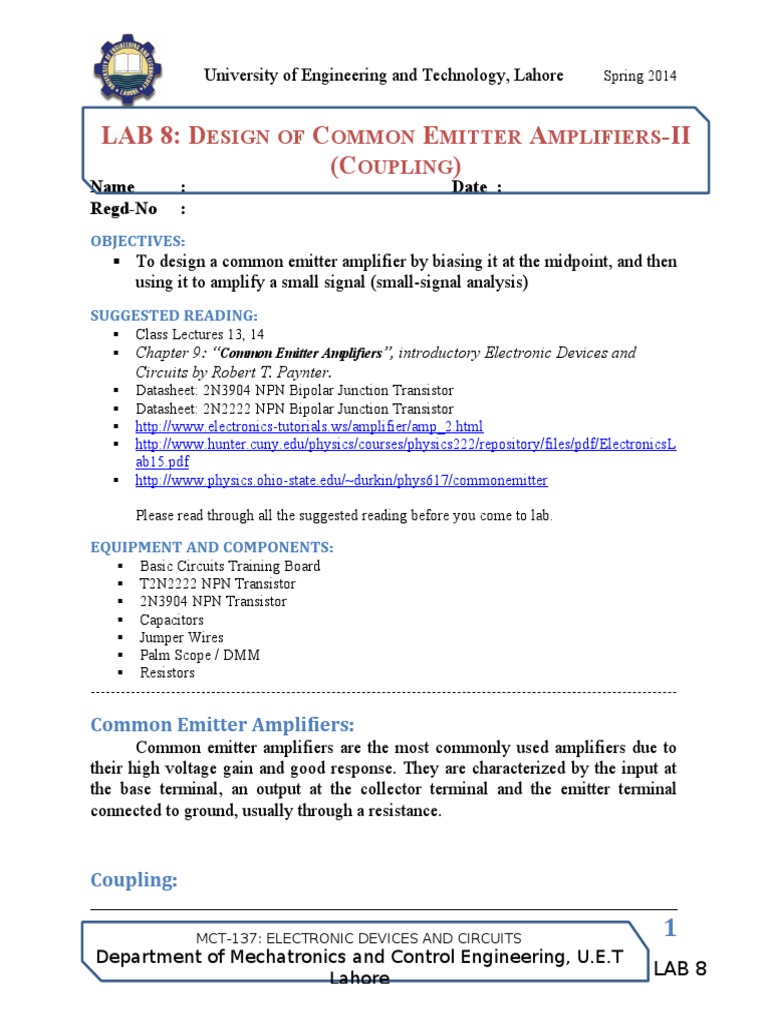 Lab - 8 - Common Emitter Amplifiers-II | PDF | Amplifier | Bipolar ...