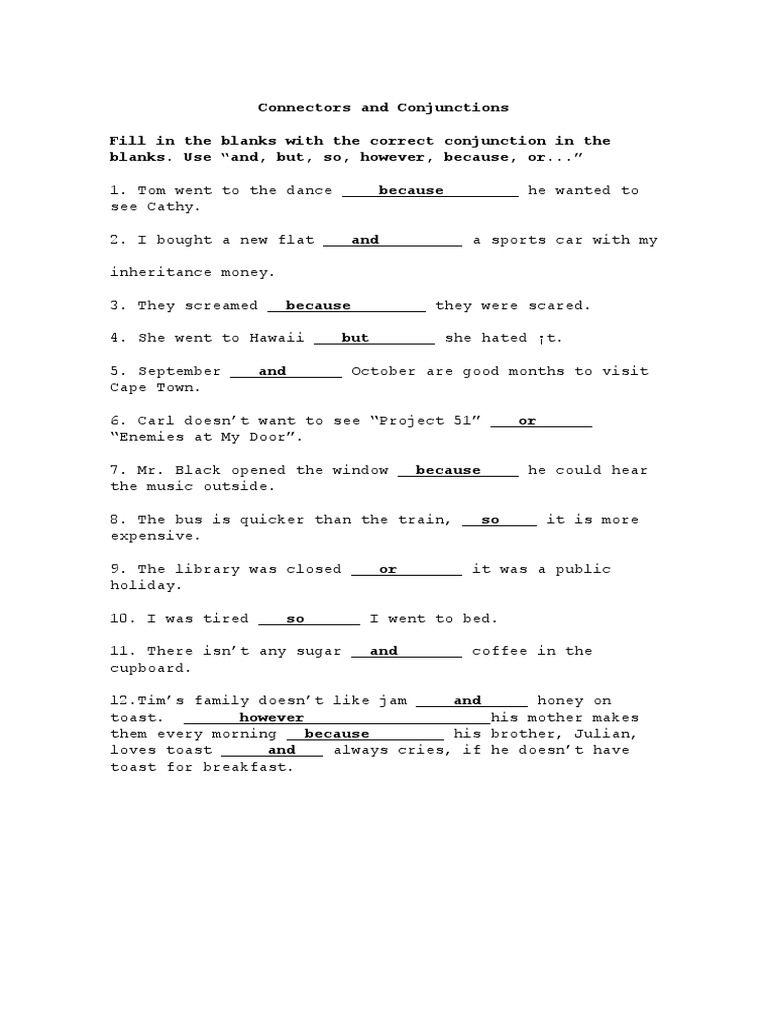 Connectors and Conjunctions Practice PDF