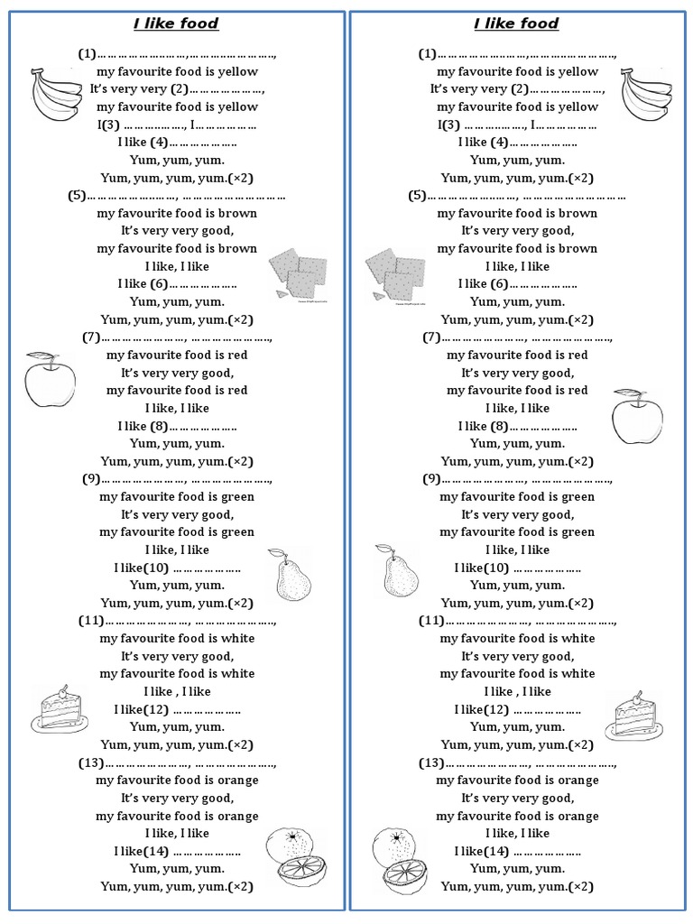 I Like Food Song Lyrics Activities With Music Songs Nursery Rhymes 104721 PDF