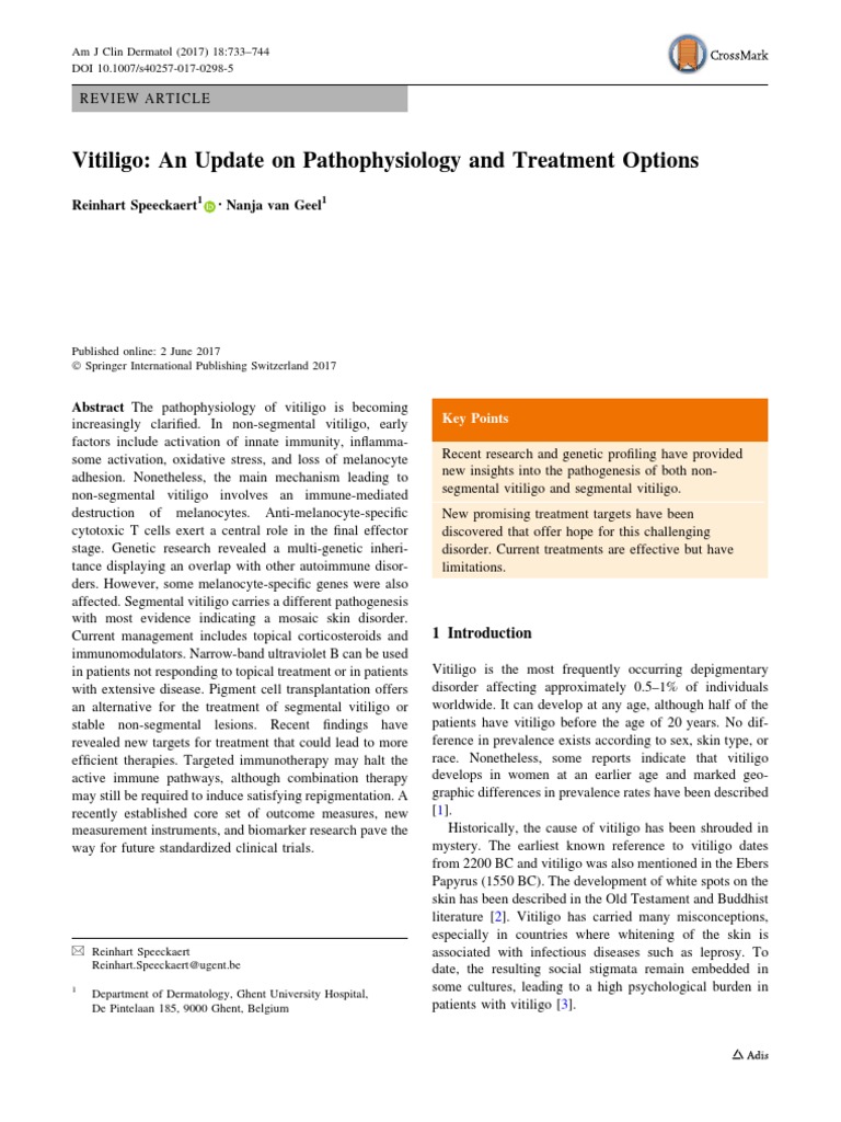 Vitiligo An Update On Pathophysiology and Treatment Options | PDF ...