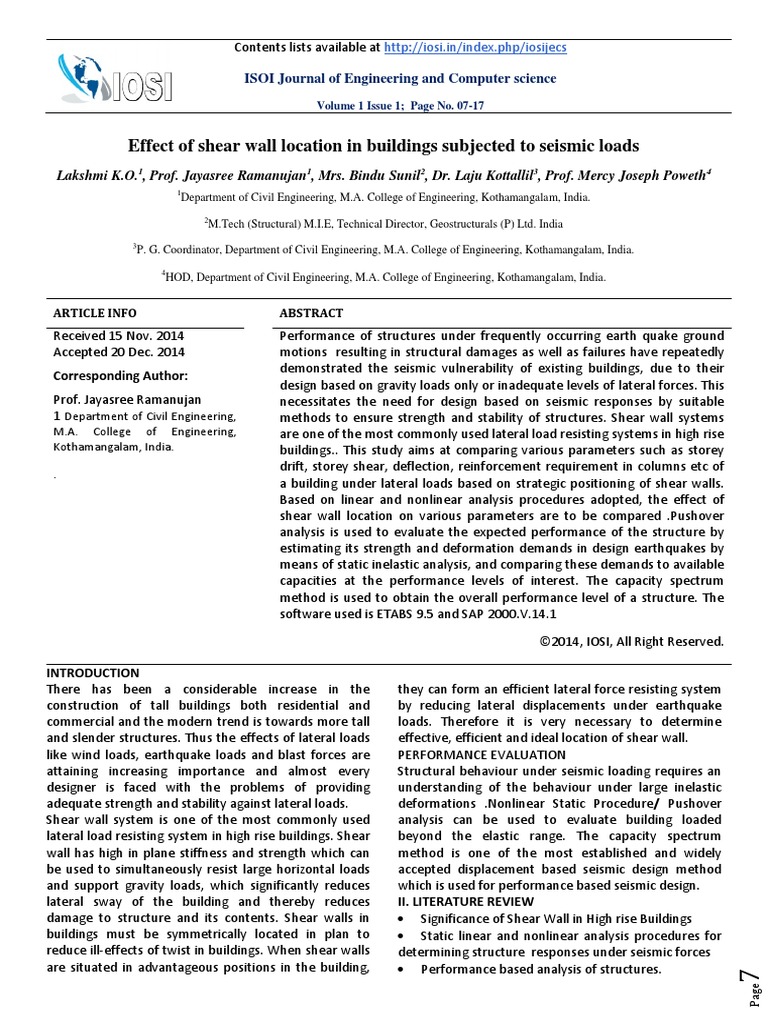 Effect of Shear Wall Location in Buildings Subjected To Seismic Loads ...