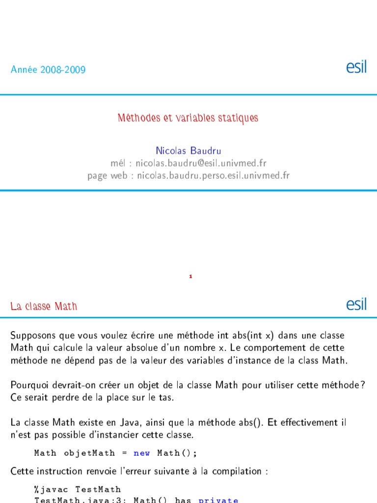 Méthodes et Variables Statiques en Java | PDF | Classe (informatique ...