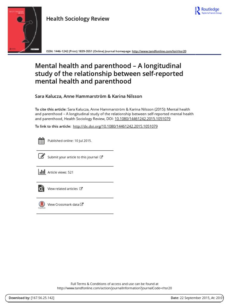 Mental Health and Parenthood - A Longitudinal Study of The Relationship ...