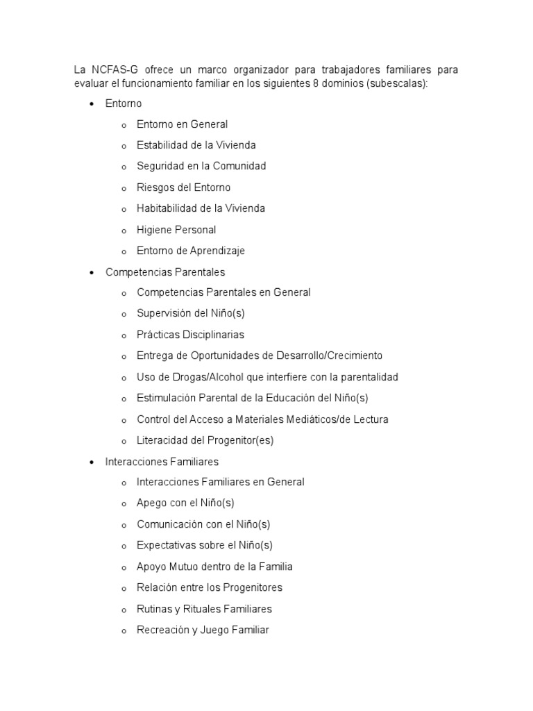 Dominios NCFAS G | PDF | Salud mental | Teoría de apego