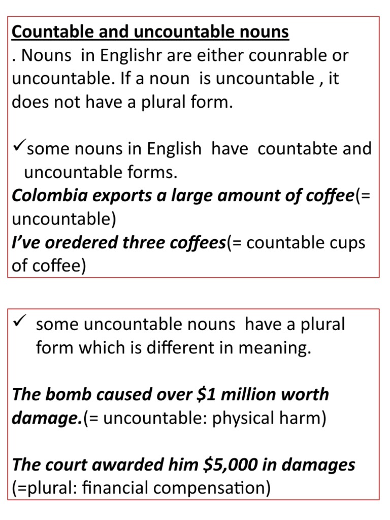 Countable and Uncountable Nouns Colombia Exports A Large Amount of
