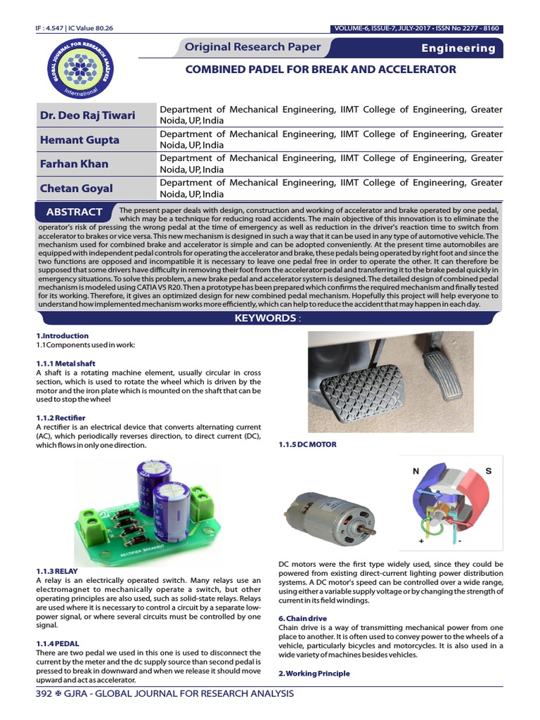 Combined Pedal For Accelerator and Brake PDF Electric Motor