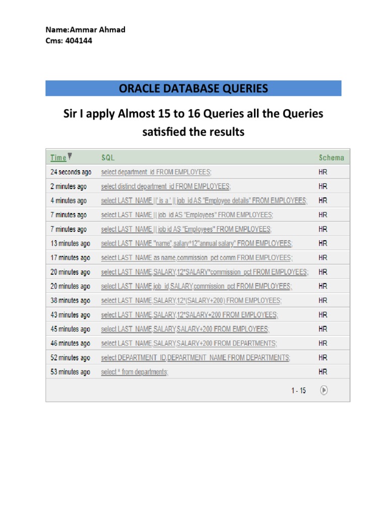 Oracle Database Queries Sir I Apply Almost 15 To 16 Queries All The ...