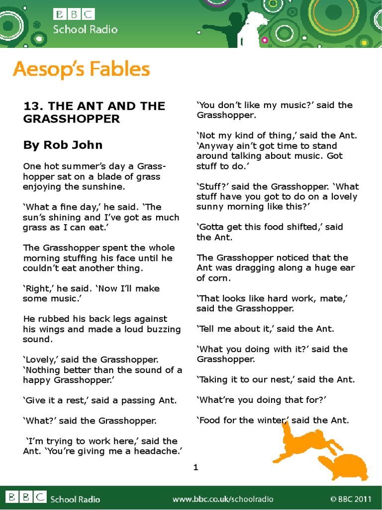 The Ant and the Grasshopper Fable | PDF