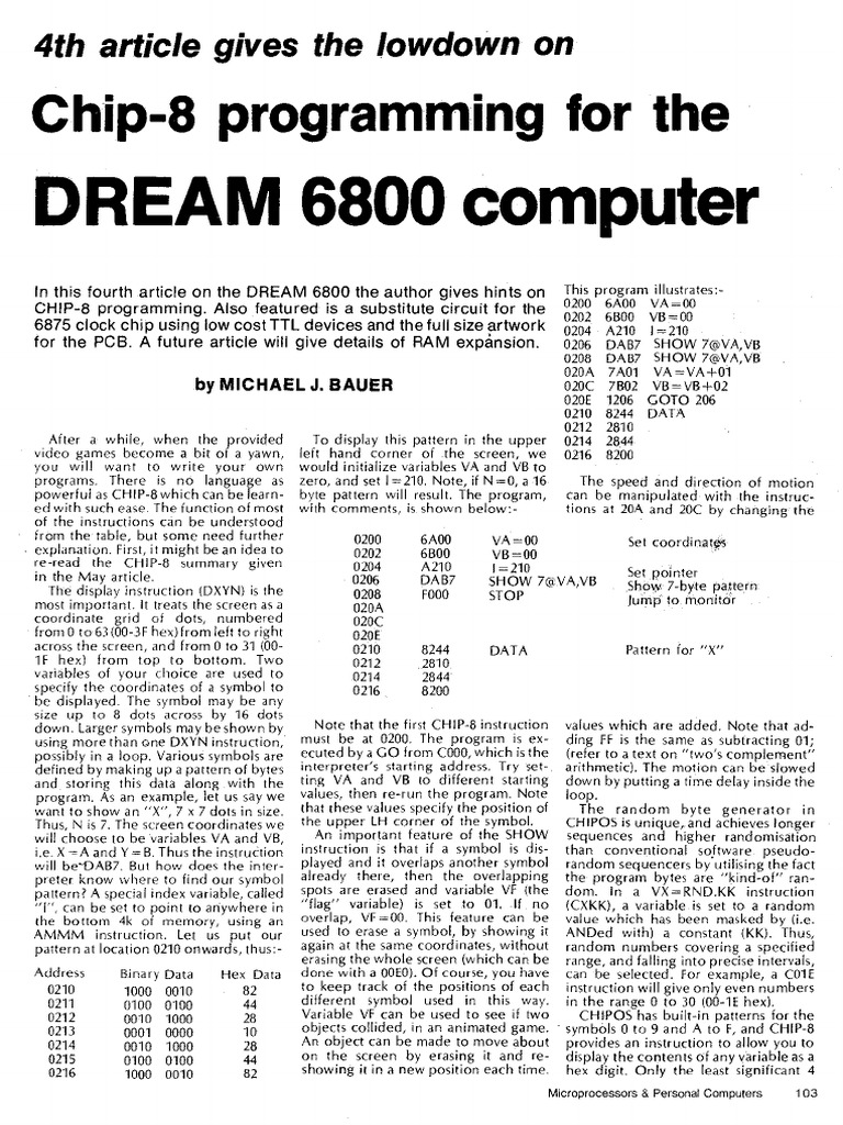 DREAM 6800 Computer: Chip-8 Programming For The | PDF | Variable ...
