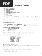 Garment Costing: Variable Function