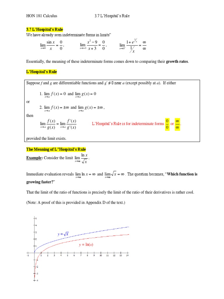 3 7 L Hospital S Rule Pdf Derivative Mathematical Relations