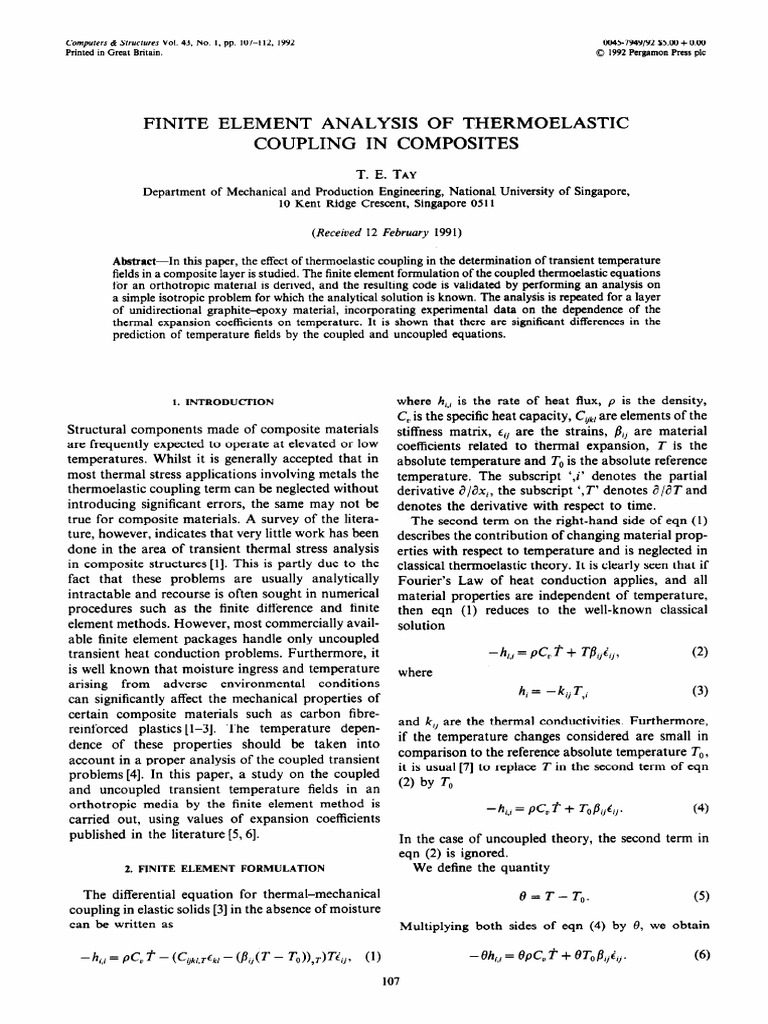 1991 - Tay - Finite Element Analysis of Thermoelastic Coupling in ...
