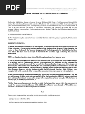 2014-2019 TAXATION LAW BAR Questions and Answers