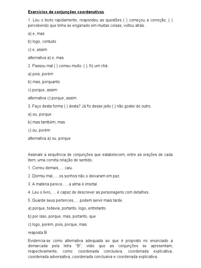 Exercícios sobre Conjunções Coordenativas | PDF | Oração