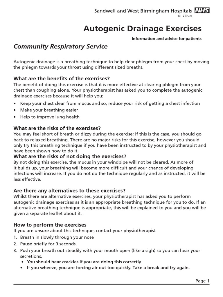 Autogenic Drainage Exercises: Community Respiratory Service | PDF ...