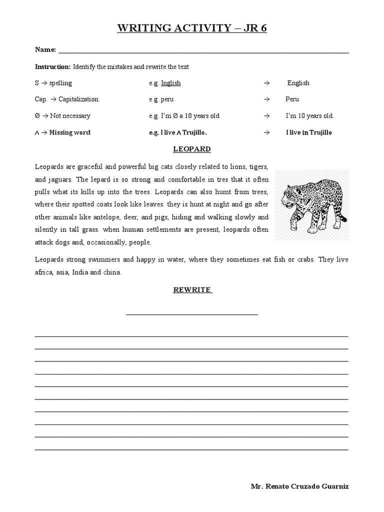 Writing Activity - JR 6: Name | PDF | Leopard | Giant Panda