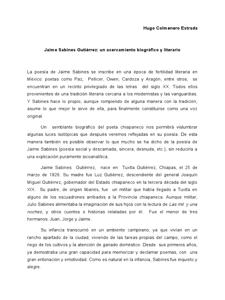 Biografía y poesía de Jaime Sabines | PDF | Vanguardia | Poesía
