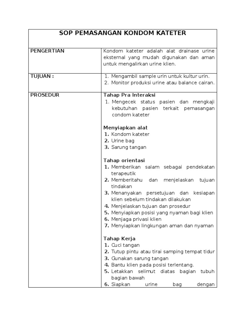 Sop Pemasangan Kondom Kateter