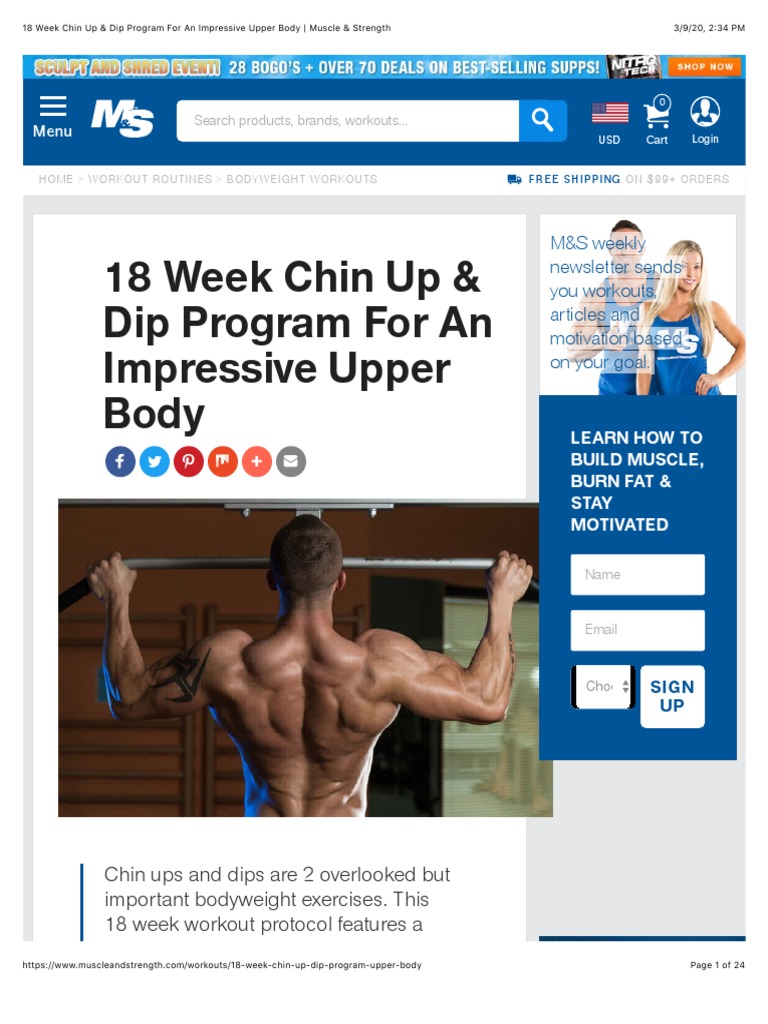 18 Week Chin Up Dip Program PDF PDF Strength Training Physical Exercise